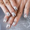 New 24pcs False Nails Punk Metallic Mirror Chrome Unghie Finte For Nail Art Design Tips Beauty Pretty Fingernails Tips Full Cover Press On Nails Sliver Cover Short Round Nails With Sticker Mini Files
