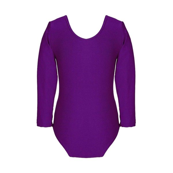 Loxdonz Girls Leotard Basic Long Sleeve Ballet Dance Leotard Kids Stretch Gymnastics Bodysuit Top (9-10 Years, Purple)