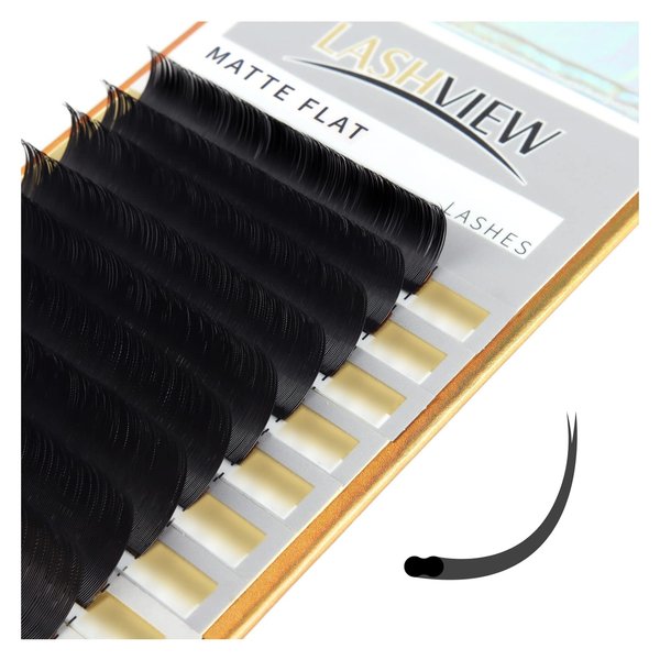 LASHVIEW Eyelash Extensions,Ellipse Flat Eyelash Extensions 0.15mm C Curl 10mm,Mink Black,Individual Lashes,Super Matte Extremely Soft Professional Salon Use