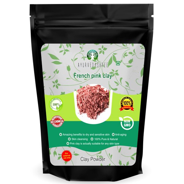AYURVEDASHREE French Pink Clay Powder 100 Gm | Montmorrillonite Pink Clay (French Rose Clay) | Mild, Hydrating Clay Suitable for Sensitive, Matured & Acne-Prone Skin | Face mask | 100% Natural Powder
