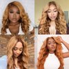 Domiso Ombre Honey Blonde Wear and Go Glueless Wigs Human Hair Pre Plucked Pre Cut Brown Blonde Mixed Lace Front Wigs Body Wave Hair 180% Density Glueless Wigs with Elastic Band for Women 22 Inch