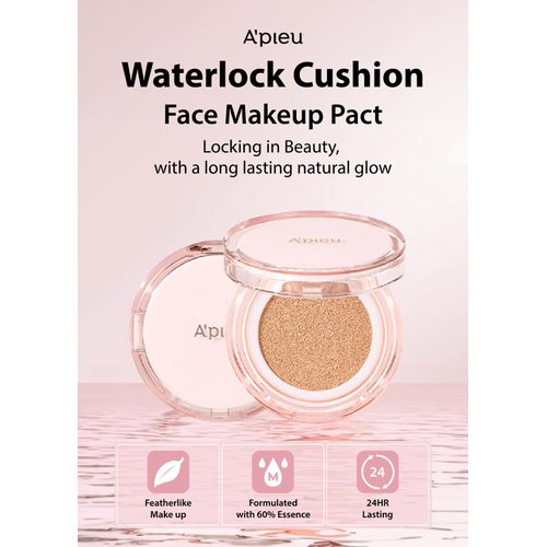 A'PIEU Waterlock Cushion Foundation No.21 Light Beige Semi-Matte Natural Coverage Glow Finish Foundation for Lasting Moisture, 3-Layered Hyaluronic Acid, Paraben-Free