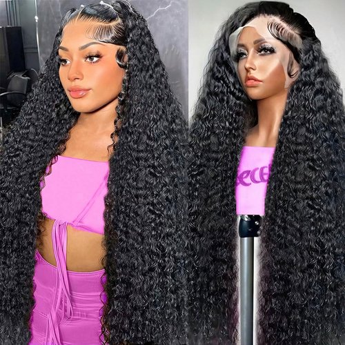 WENONE 13x6 Deep Wave Lace Front Wigs Human Hair 180 Density HD Full Lace Frontal Wigs Pre Plucked Bleached Knots Curly Human Hair Wig with Baby Hair 28 Inch Wigs for Black Women