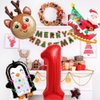 HADCKJA First Birthday Balloon Christmas Birthday Party Supplies Red Number 1 Reindeer Penguin Santa Claus Foil Balloon for Boy Girl Shower Decorations Birthday Party Decorations 4Pcs