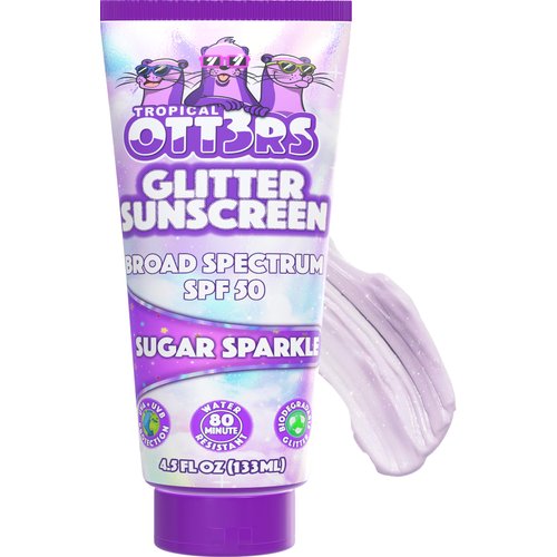Glitter Sunscreen SPF 50 Lotion 4.5oz - Sparkle Sunscreen - Shimmer Sunscreen - Colored Sunscreen for Kids & Women - UVA/UVB Sunshine Protection + 80 Min Water Resistant - (Scented) (USA Made)