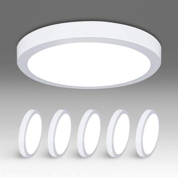 DLLT 12W Flush Mounted LED Panel Ceiling Lights, Soft Daylight Flat Round Surface Mounted Downlight Lamp for Closet/Hallway/Kitchen/Basement Lighting 5000K Daylight 6.69 Inch