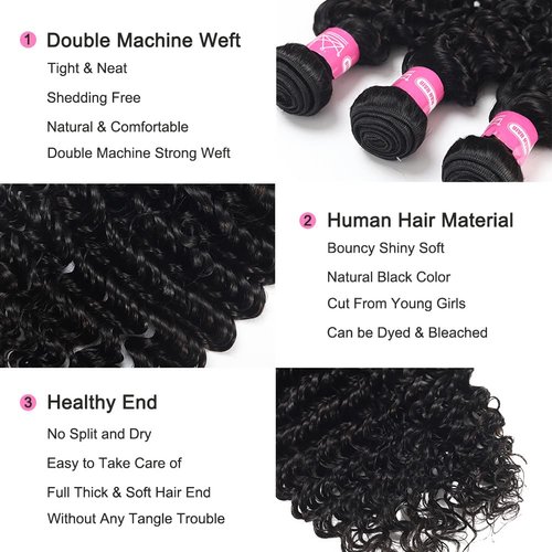Deep Wave Bundles Human Hair 24 26 28 Inch 12A Brazilian 100% Unprocessed Virgin Human Hair Bundles Wet and Wavy Human Hair Weave Bundles 3 Bundles Natural Black Color Human Hair Extensions