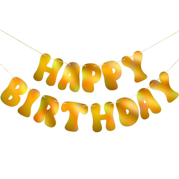 KatchOn, Iridescent Gold Happy Birthday Banner - Pre-Strung, big, 10 Feet, No DIY | Shiny Holographic Gold Birthday Banner, Gold Happy Birthday Sign | Happy Birthday Party Wall Decorations Supplies