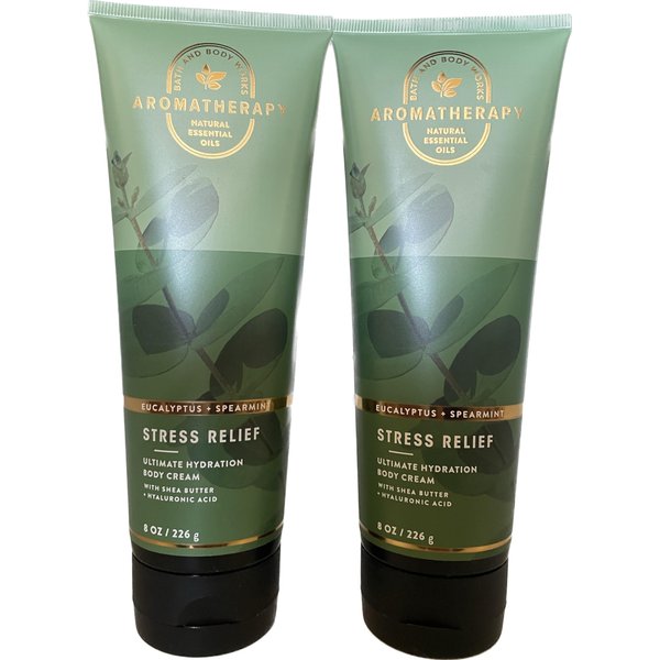Bath and Body Aromatherapy Eucalyptus Spearmint Cream Stress Relief Shea (New Look) 8 Oz 2 Pack