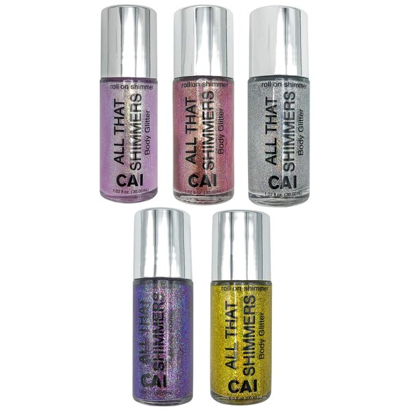 5-Piece Set Body Glitter Face Or Hair Roll On Shimmer Holographic, Rose Gold Silver Violet Platinum