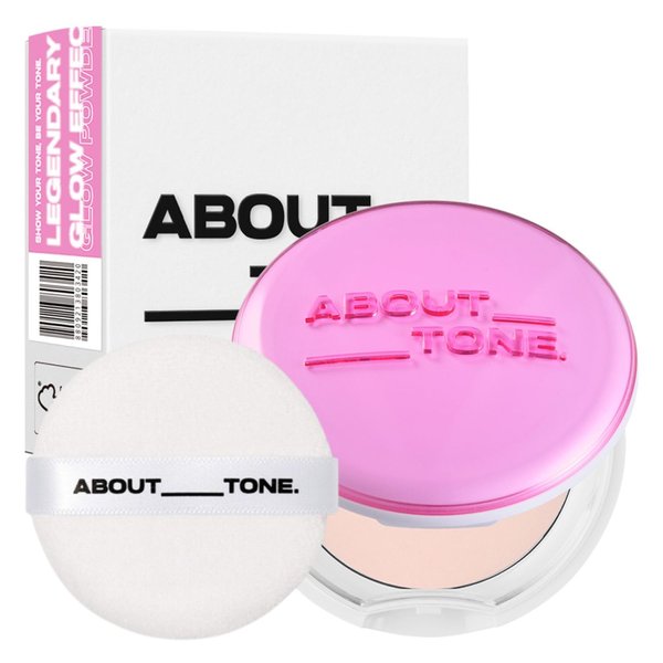 [ABOUT TONE] Glow Powder Pact 0.28oz - Pressed Powder Pact with Mirror & Puff, Peach Pearl Shimmery Finish, Shining Tone-Up Face Makeup Setting Powder, Sebum Control Compact Powder, Vegan, K-Beauty