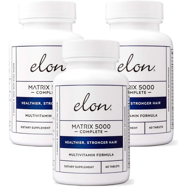 Elon Matrix 5000 Complete Multivitamin, Hair Skin & Nails Vitamin Biotin 5000 Mcg Supplement, Healthy & Stronger Hair, Hair Growth Vitamins - All Hair Types, 180 Day Supply
