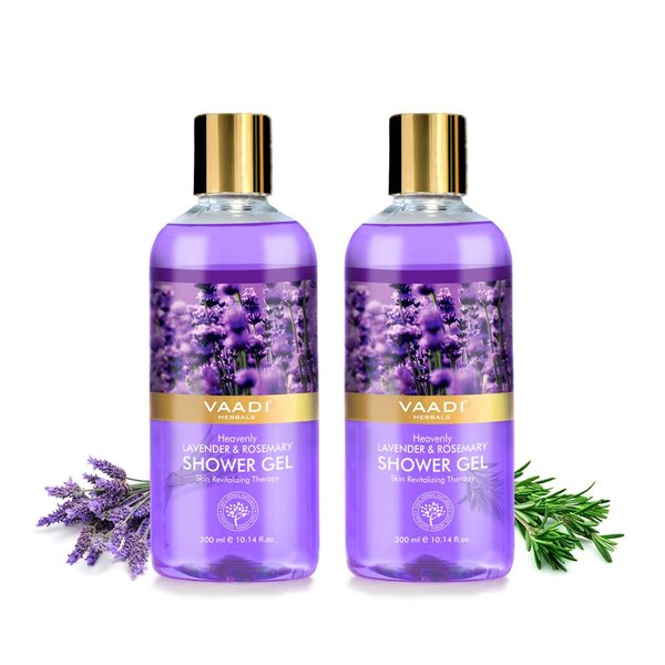 Vaadi Herbals Shower Gel - Sulfate-Free - Herbal Body Wash Both For Men And Women - 300 Ml (10.14 Fl Oz) - (Heavenly Lavender & Rosemary) (2 Bottles)