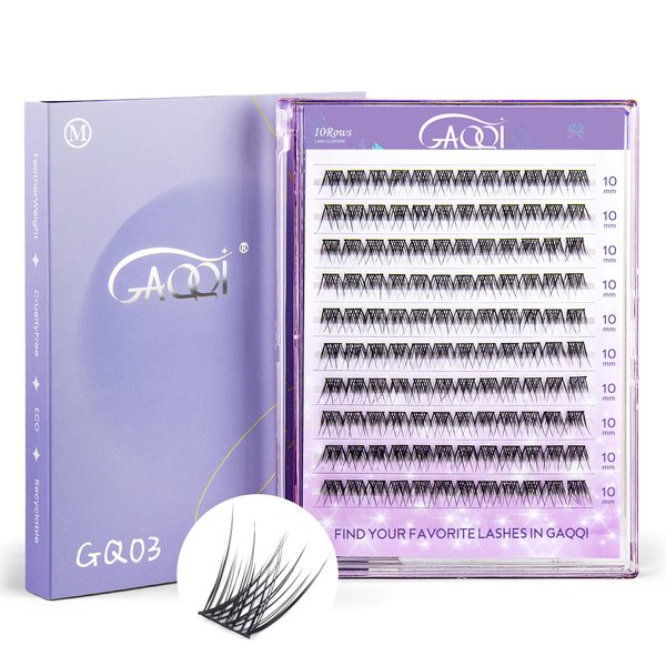 GAQQI Lash Clusters, Eyelash Clusters 120PCS D Curl Individual Lashes, Wispy Cluster Eyelash Extension 10mm Only, Natural Looking Cluster Lashes （GQ03, D Curl, 10mm)