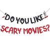 Halloween Banner, Glitter Do You Like Scary Movies Wall Banner Hanging Garland Creepy Horror Scream Movie Night Party Decorations for Halloween Themed Birthday Party Decoration Supplies