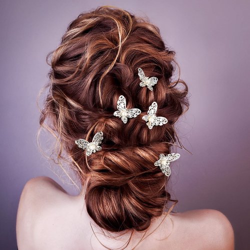 12 Pieces Butterfly Hair Pin Butterfly Hair Clips Crystal Pearl Hair Clips Bridal Wedding Hair Pins Bride Headwear Hair Accessories for Women Girls (Charming Style)