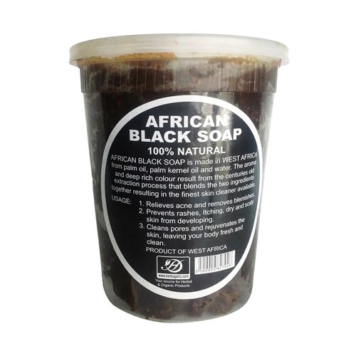 HERBOGANIC Raw African Black Soap Paste - Natural Exfoliating Cleanser for Face and Body –with benefits of Moisturizing Shea Butter - Traditional African Black Soap paste Formula - (32 Oz.)