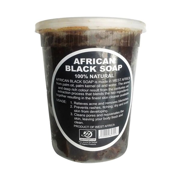 HERBOGANIC Raw African Black Soap Paste - Natural Exfoliating Cleanser for Face and Body –with benefits of Moisturizing Shea Butter - Traditional African Black Soap paste Formula - (32 Oz.)