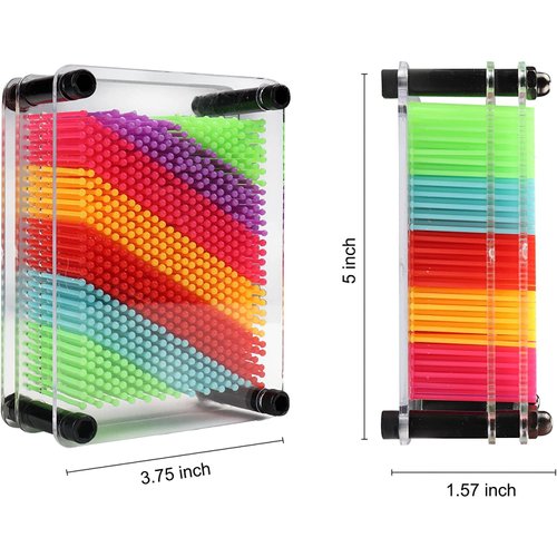 ZXZLDA 3D Pin Art Board Gift Sculpture, Rainbow Sensory Gift Size 3.75 X 5, Plastic Pin Art Board Desk Gift Creativity for Kids, Adults, Home, Office Decoration, Multicolor (Small)
