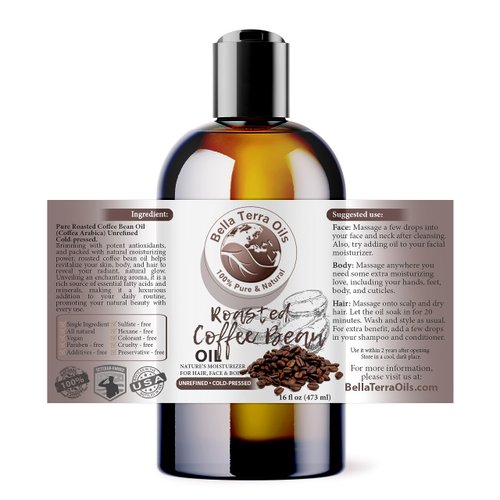 Bella Terra Oils - Roasted Coffee Bean Oil 16oz - Bask in the Richness of Coffee Bean Oil for Skin, Infused with Vitamin E, The Pinnacle of Skin Nourishment