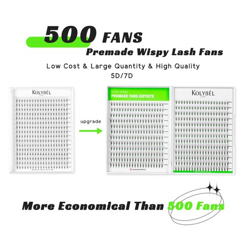 KOLYBEL 500 Premade Fans Eyelash Extensions 7D 0.07 Promade Wispy Lash Extensions 8-15mm Mixed Length D Curl Pointed Thin Base Handmade Volume Premade Lash Extensions Fans(7D,0.07-D-8-15mm)