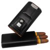 AMANCY Superior 3 Holder Black Leather Cedar Wood Liner Cigar Case Combo Set with Lighter and Cutter Perfect Completed Gift Kit for Cigar Lovers