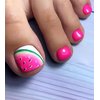 Aegenacess 28pcs Toenail Press on Summer Fake Toe Nails Press ons False Nail Tips Beach Short Pedicure Kit for Women and Girls (Summer Watermelon)