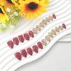 Almond Press on Nails Short Fake Nails Flower Glue on Nails Red Bean Paste Full Cover False Nails Press ons Glossy Acrylic Nails Artificial Stick on Nails for Women 24Pcs