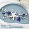 Kesvb Starfish Wedding Hair Vine Blue Crystal Bridal Headpiece Beach Wedding Hair Accessories for Women and Girls