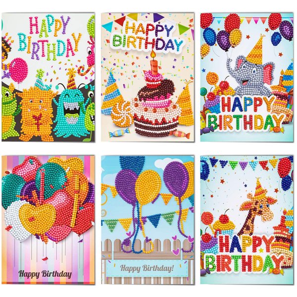 KXCOFTXI Diamond Painting Birthday Cards, DIY Diamond Painting Kits Greeting Cards for Kids and Adults, Diamond Painting Christmas cards 6 Pack