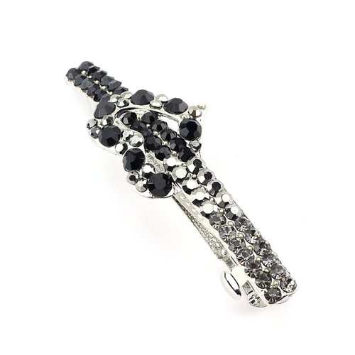 Women's Rhinestone Heart Hair Barrette Clip Hair Pin Antique Silver IMB2071, Black