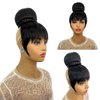 VAVANGA Hair Bun and Bang Set 2PCS, Synthetic Quick Bun N Bang Clip in China Bang Hair Clip on Hair Piece Bun with Bangs for Black Women(#1B, J072)