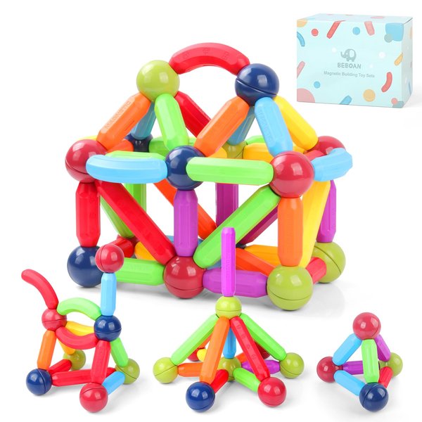 BEBOAN 68pcs Magnetic Building Blocks Stem Toy for Kids Toddlers Ages 3-5/4-8 Boys & Girls, Preschool Educational Learning Classroom Must Haves Magnet Sticks and Balls Toys Gift Set