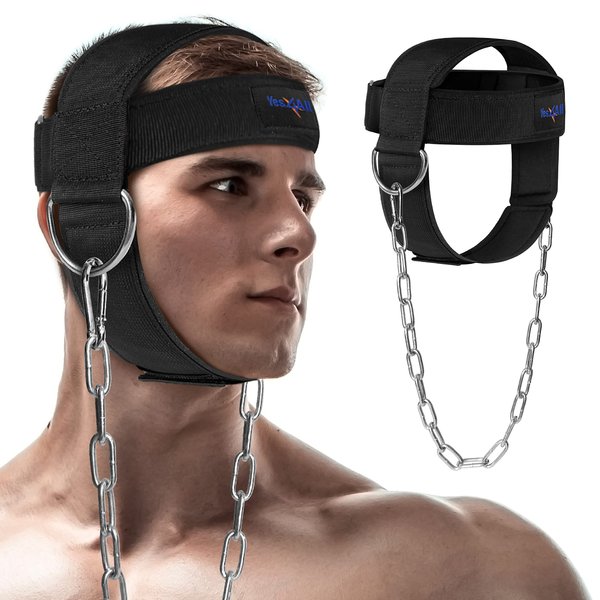 Yes4All Adjustable Neck Harness for Weight Training/Neck Exerciser with Wide Padded Strap Support Neck Strengthener & Resistance Training, Weight Lifting Head Harness Black