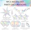 Transparent Iridescent Balloons, 9 Pcs Songstar Explosion Star Heart Clear Foil Balloons with Holographic Banner for Girl Birthday Mermaid Party Decorations Bachelorette Baby Shower Party Supplies