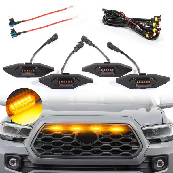 BreTrewri LED Grill Lights for Tacoma 2023 2020 2021 2022 2024 TRD Off Road Sport OEM Grill - 4 PC Upgraded 3D Print Grille Lights (Amber Lights)