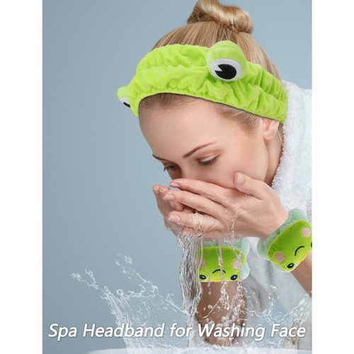 VELSCRUN 6 Pack Spa Headband, Makeup Headband, Face Wash Headband, Skincare Headbands, Green Sponge Hair Band Bow Tie Spa Headband for Washing Face Wristband Set Hair Accessories for Women Gifts