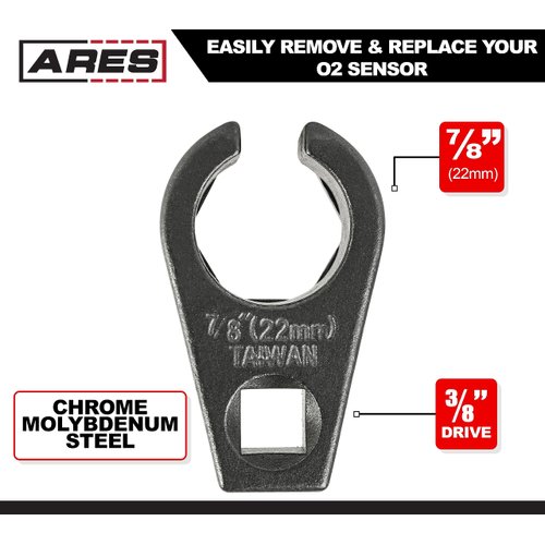 ARES 70039-3/8-Inch Drive by 7/8-Inch (22mm) Offset Oxygen Sensor Socket - Wire Gate Accesses Sensor from Side, Preventing Damage to Wires