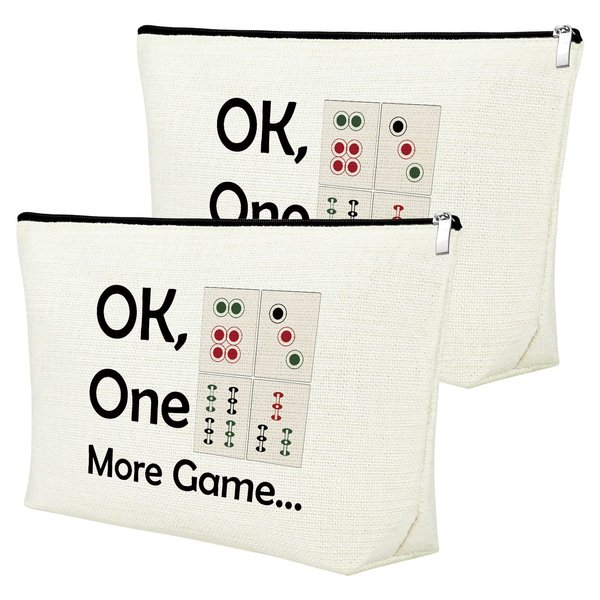 2Pcs Mahjong Player Gift for Women Makeup Bag Mahjong Lovers Gift Mahjong Game Storage Bag Gambling Gift for Grandma Cosmetic Bag Mahjong Gift Birthday Retirement Thanksgiving Gift Travel Makeup Pouch