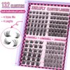 Lashes Extension Kit Lashes Clusters Individual Lashes Kit 4 Styles DIY Eyelashes Extension Kit with Lash Bond and Seal Mascara Brush Lash Applicator Eyelashes Clusters(10-16MM,132Pcs)