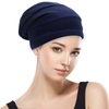 Silk Satin Lined Bonnet Sleep Cap - Adjustable Stay on All Night Hair Wrap Cover Slouchy Beanie for Curly Hair Protection for Women and Men - Solid Navy
