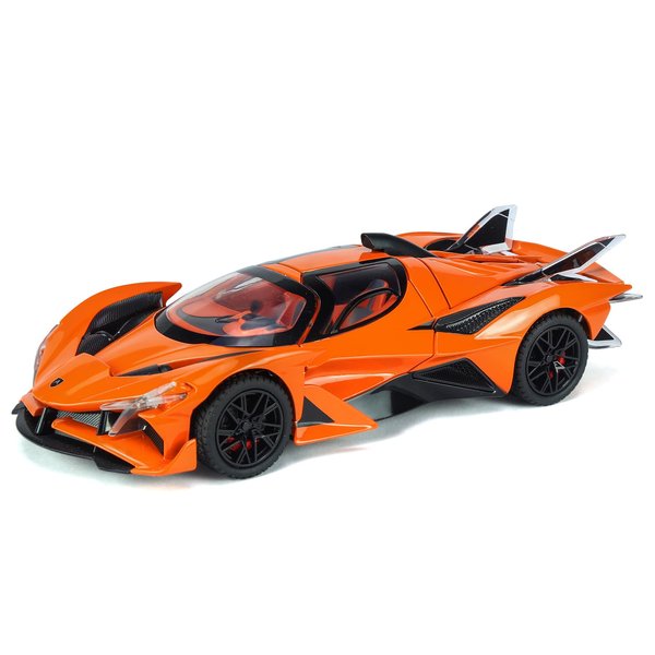 Toy Cars Apo Project EVO Model 1:24 Metal Diecast Car Toys with Light and Sound Pull Back Car for 3 4 5 6 7 Year Old Boys (Orange)