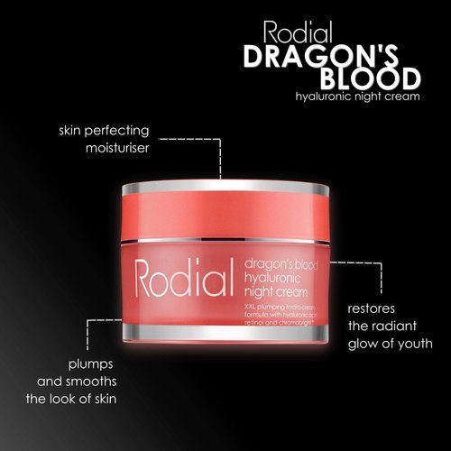 Rodial Dragons Blood Hyaluronic Night Cream 1.69 fl oz, Luxurious Overnight Skin Perfecting Moisturiser - Retinol, Hyaluronic Acid and Shea Butter for Skin Hydration, Quickly-Absorbing Formula