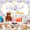 Avezano Tea Party Backdrop Floral Butterfly Glitter Let's Partea Banner Afternoon Tea Baby Shower Birthday Party Decorations 70.8 x 43.3 Inch (Purple)