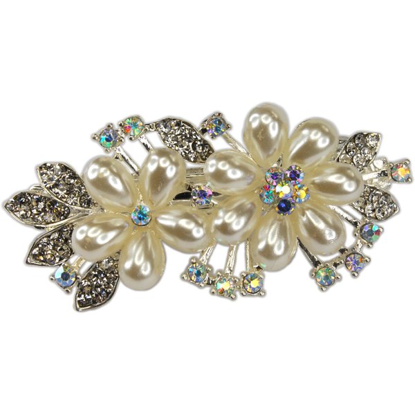 Bridal Rhinestone and Pearl Hair Barette - 3.5" +Gift Bag