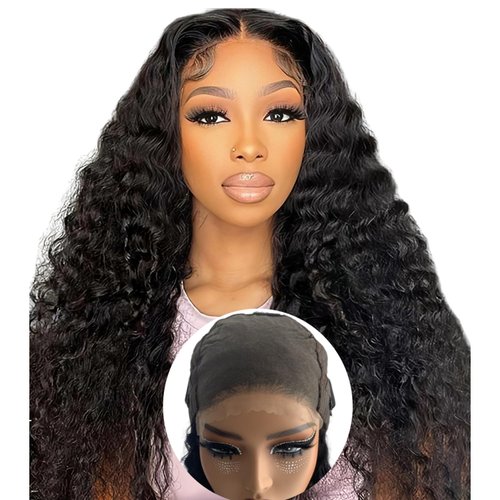 ONICE Wear And Go Glueless Wigs Human Hair Pre Plucked Pre Cut 5x5 HD Lace Closure Human Hair Wigs For Black Women Upgraded No Glue Deep Wave Lace Front Wigs Human Hair(Black,18Inch)
