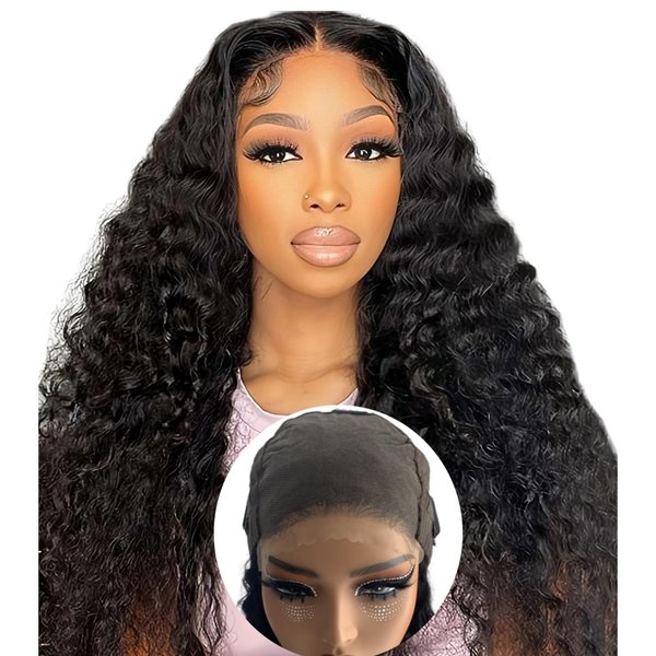ONICE Wear And Go Glueless Wigs Human Hair Pre Plucked Pre Cut 5x5 HD Lace Closure Human Hair Wigs For Black Women Upgraded No Glue Deep Wave Lace Front Wigs Human Hair(Black,18Inch)