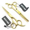 5.5 Inches Hair Cutting Scissors Set with Razor Combs Lether Scissors Case,Hair Cutting Shears Hair Thinning Shears for Personal and Professional (Gold)