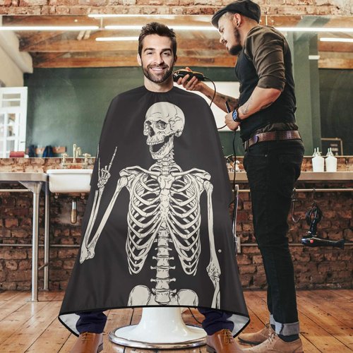 visesunny Barber Cape Funny Human Skeleton Polyester Hair Cutting Salon Cape Apron Anti-Static Haircut Water-Resistant Shaving Cloth Beard Shaving Bib Hairdressing Cape