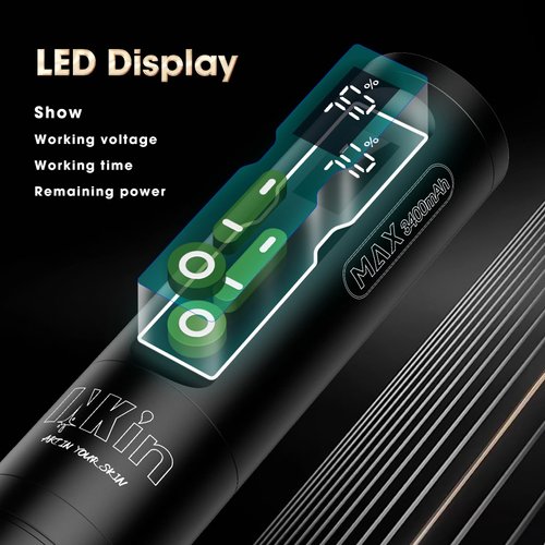 INKin Wireless Tattoo Gun - Rotary Tattoo Pen Machine with 3400mAh Super Battery Brushless Motor Power Supply LED Digital Display for Tattooing Artists and Beginners Run Long Time (CL2 Max Green)